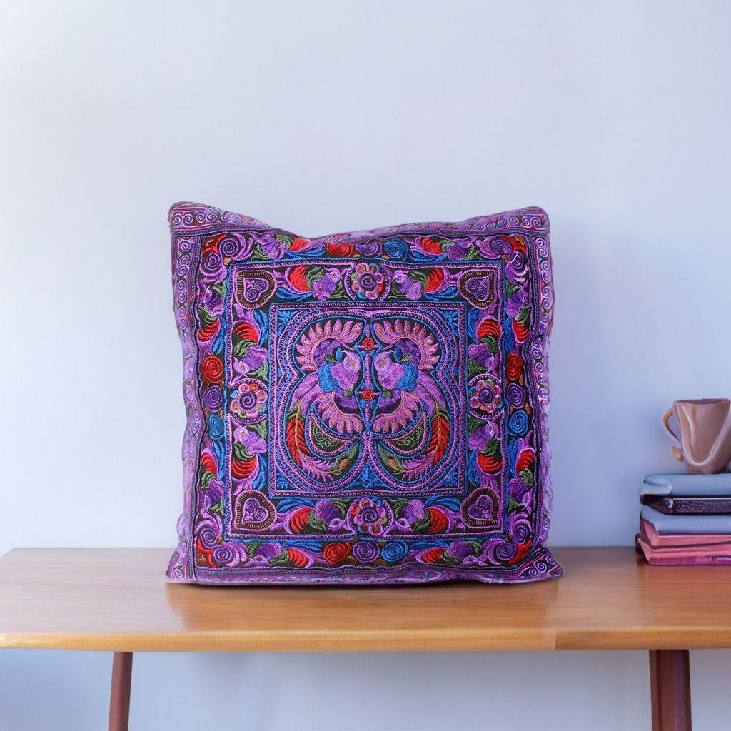 Hmong Bird Embroidered Pillow Cover - Thailand Decor La Vie Bien Hmong Bird Embroidered Pillow Cover - Thailand