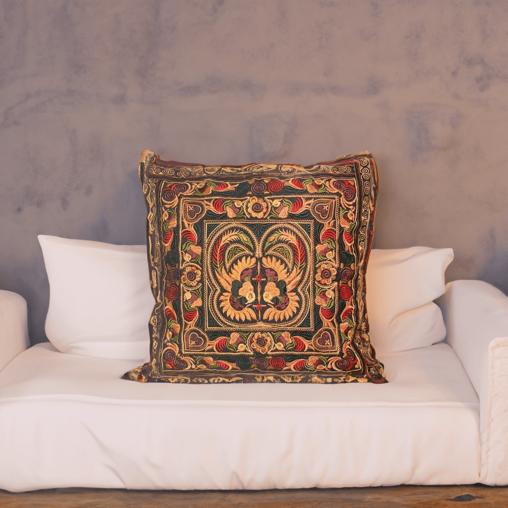 Hmong Bird Embroidered Pillow Cover - Thailand Decor La Vie Bien Hmong Bird Embroidered Pillow Cover - Thailand