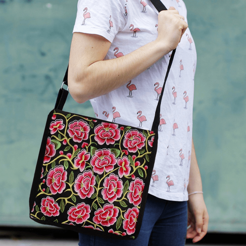 Hmong Birds and Pompoms Cross - body Bag - Thailand Bags La Vie Bien Hmong Birds and Pompoms Cross - body Bag - Thailand