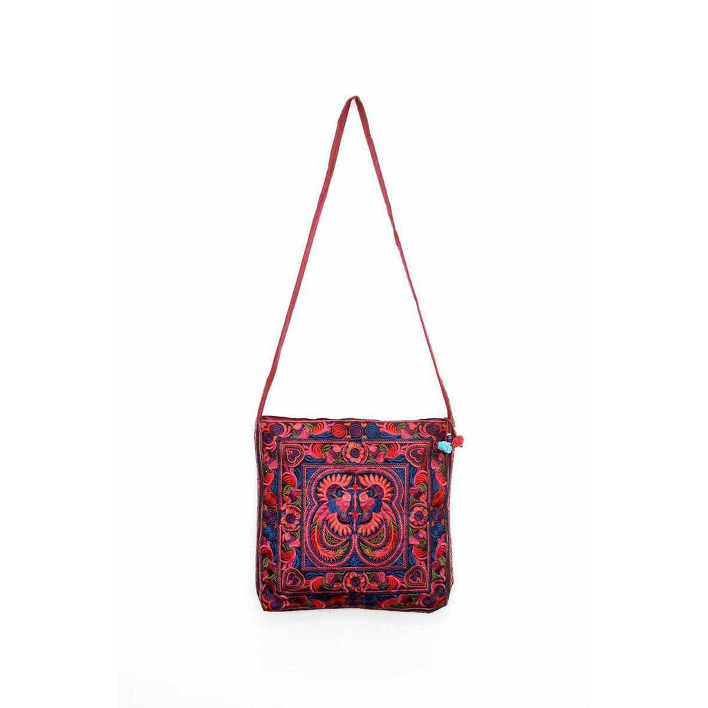 Hmong Birds and Pompoms Cross - body Bag - Thailand Bags La Vie Bien Hmong Birds and Pompoms Cross - body Bag - Thailand