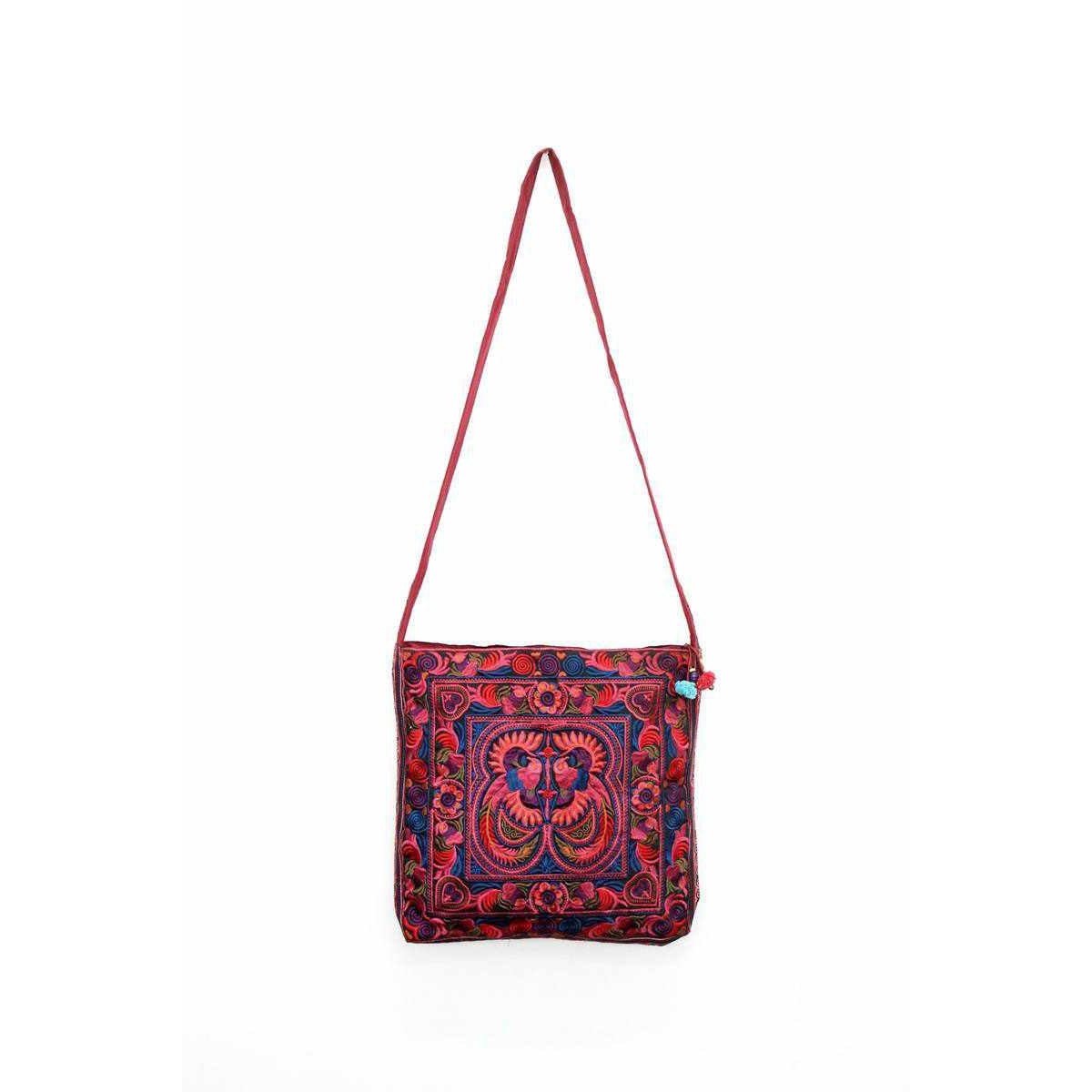 Hmong Birds and Pompoms Cross - body Bag - Thailand Bags La Vie Bien Hmong Birds and Pompoms Cross - body Bag - Thailand
