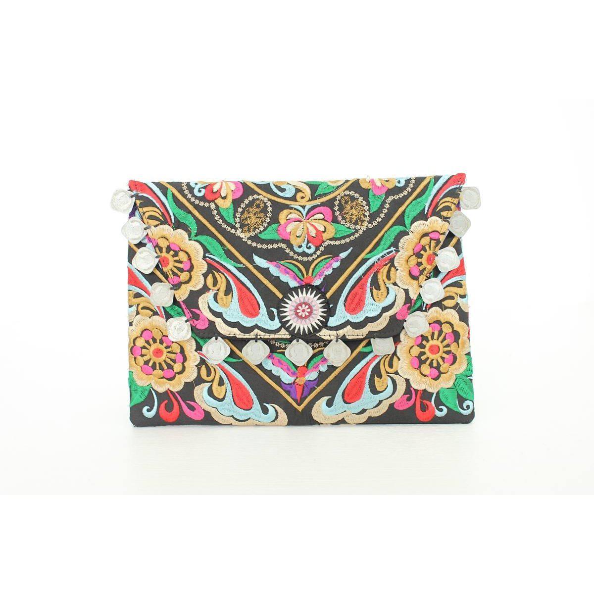 Hmong Embroidered Carnival Coin Clutch | iPad Bag - Thailand Bags La Vie Bien Hmong Embroidered Carnival Coin Clutch | iPad Bag - Thailand