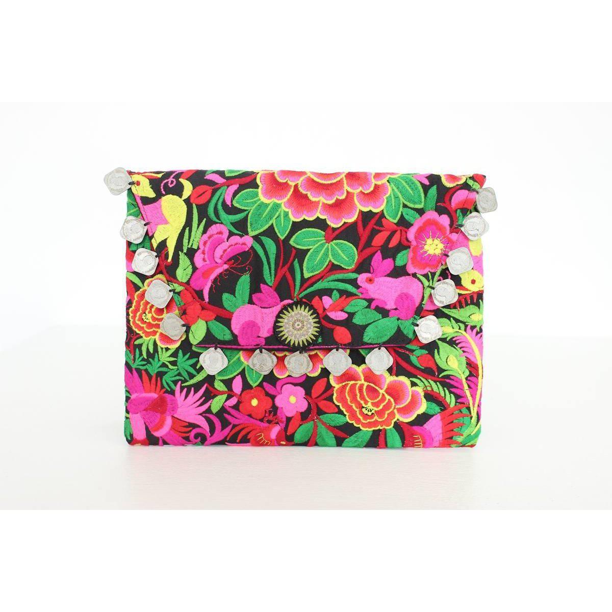 Hmong Embroidered Carnival Coin Clutch | iPad Bag - Thailand Bags La Vie Bien Hmong Embroidered Carnival Coin Clutch | iPad Bag - Thailand