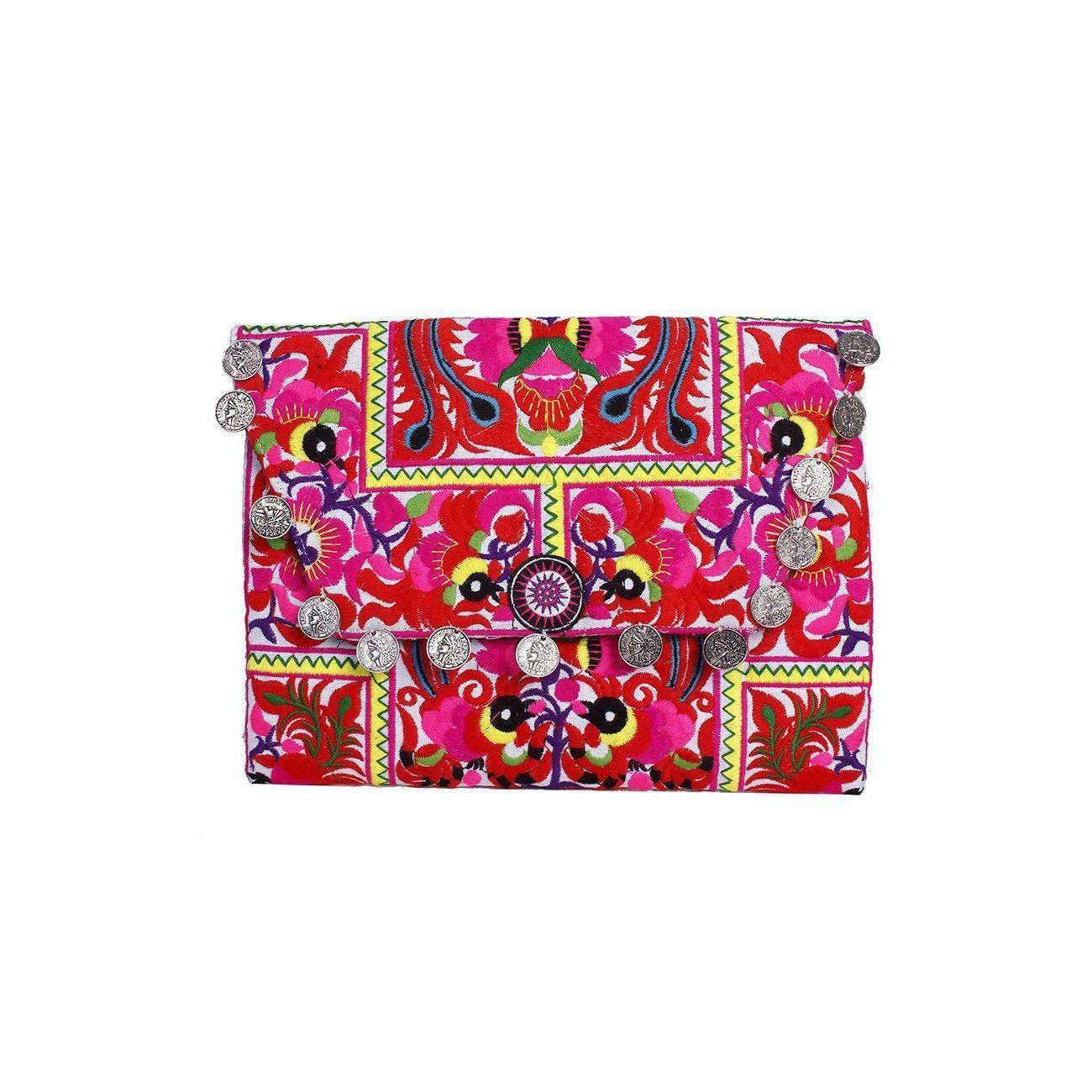 Hmong Embroidered Carnival Coin Clutch | iPad Bag - Thailand Bags La Vie Bien Hmong Embroidered Carnival Coin Clutch | iPad Bag - Thailand