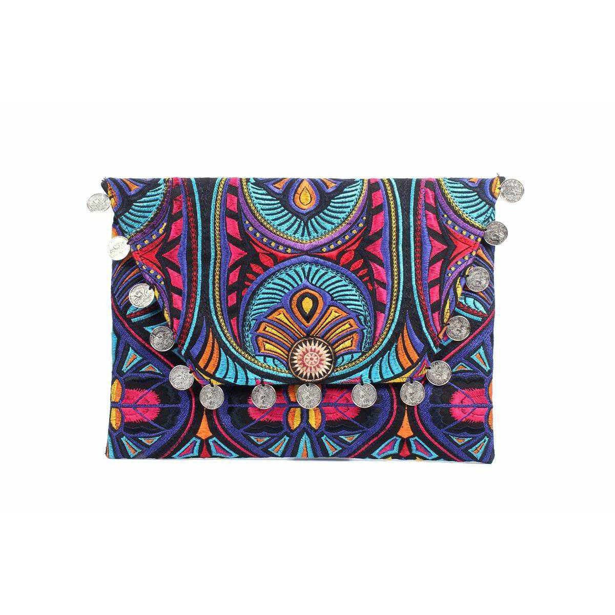 Hmong Embroidered Carnival Coin Clutch | iPad Bag - Thailand Bags La Vie Bien Hmong Embroidered Carnival Coin Clutch | iPad Bag - Thailand