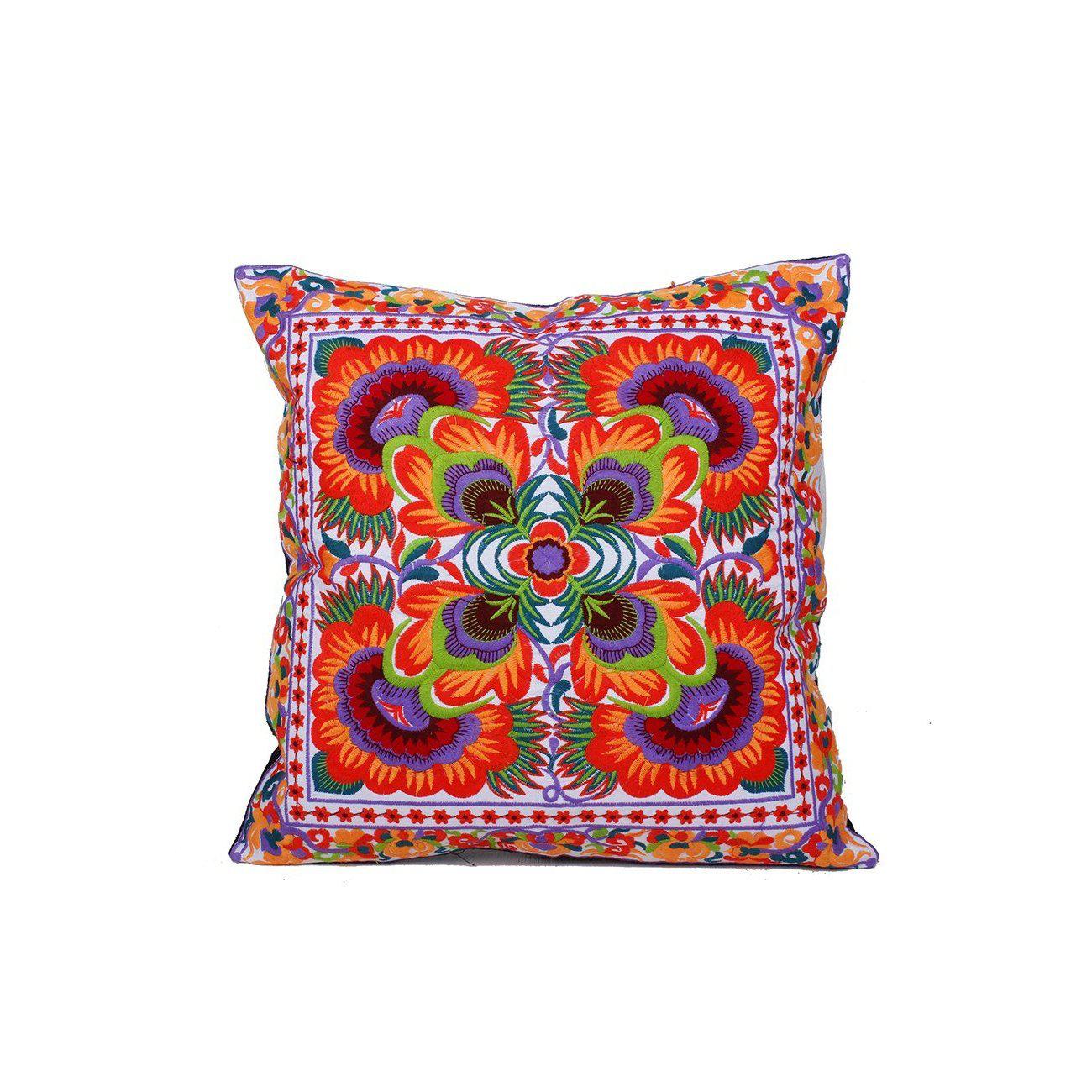Hmong Embroidered Floral Pillow Cover - Thailand Decor La Vie Bien Hmong Embroidered Floral Pillow Cover - Thailand