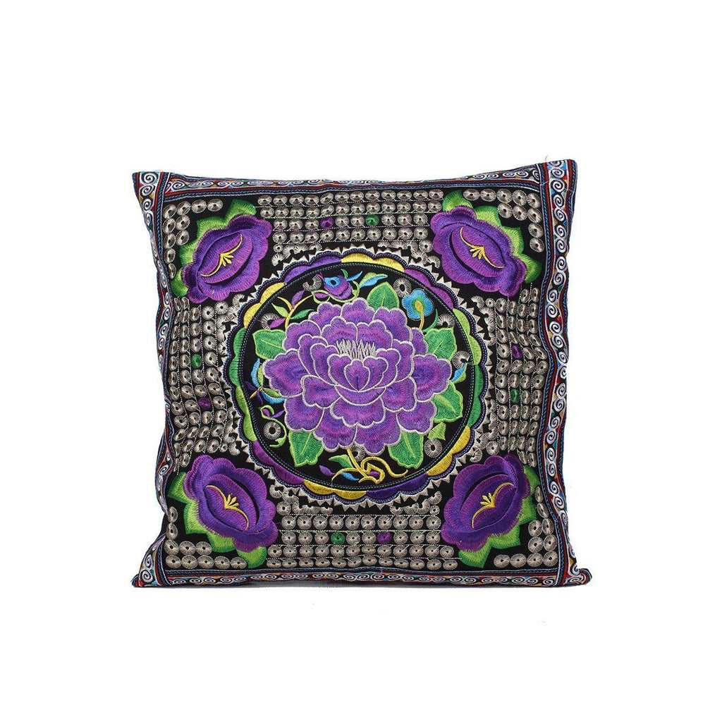 Hmong Embroidered Floral Pillow Cover - Thailand Decor La Vie Bien Hmong Embroidered Floral Pillow Cover - Thailand
