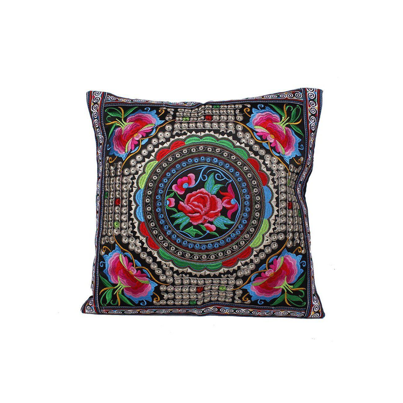 Hmong Embroidered Floral Pillow Cover - Thailand Decor La Vie Bien Hmong Embroidered Floral Pillow Cover - Thailand