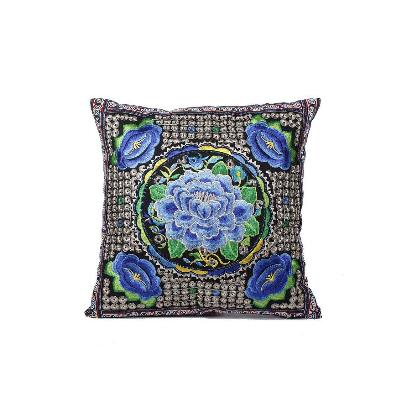 Hmong Embroidered Floral Pillow Cover - Thailand Decor La Vie Bien Hmong Embroidered Floral Pillow Cover - Thailand