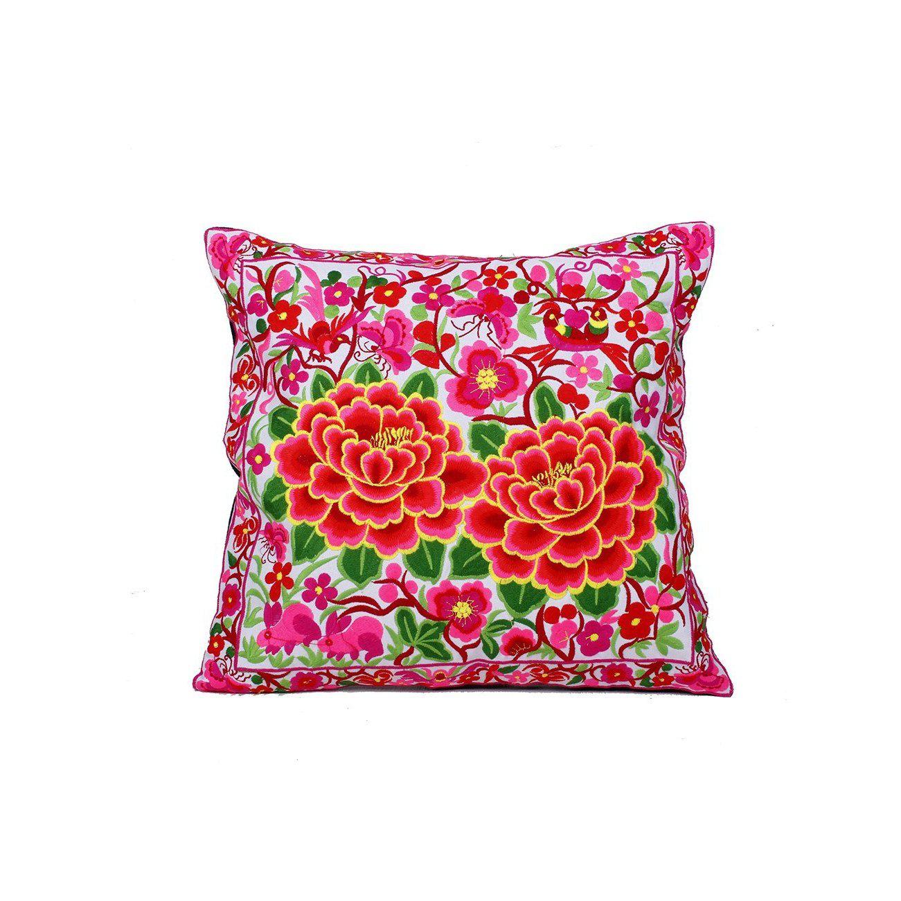 Hmong Embroidered Floral Pillow Cover - Thailand Decor La Vie Bien Hmong Embroidered Floral Pillow Cover - Thailand