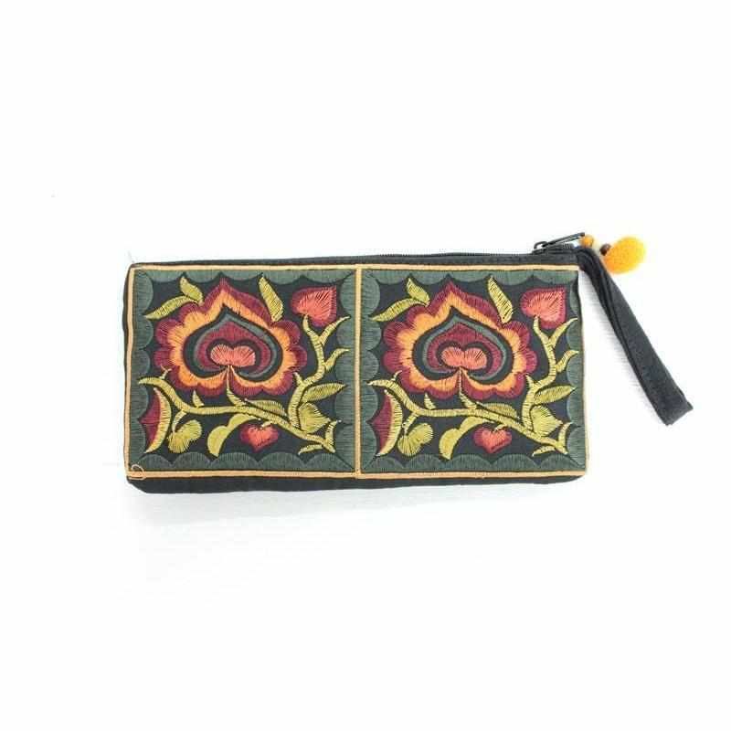 Hmong Embroidered Rectangle Small Wristlet Assorted - Thailand Wristlets La Vie Bien Hmong Embroidered Rectangle Small Wristlet Assorted - Thailand