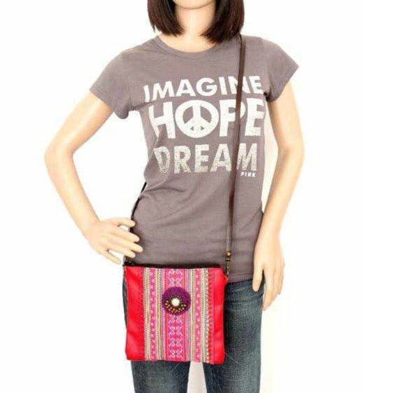 Hmong Fabric and Leather Crossbody Bag - Thailand Bags La Vie Bien Hmong Fabric and Leather Crossbody Bag - Thailand