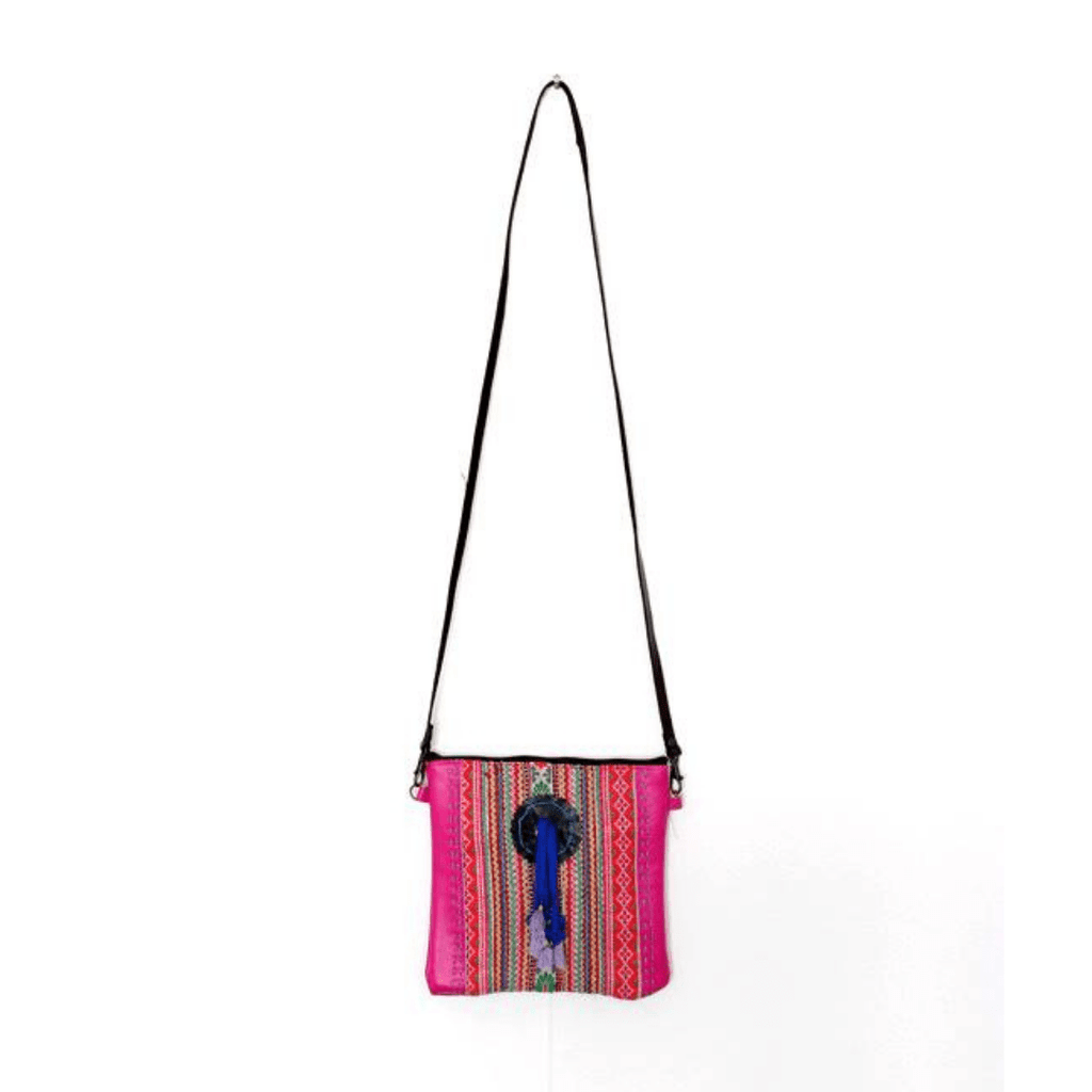 Hmong Fabric and Leather Crossbody Bag - Thailand Bags La Vie Bien Hmong Fabric and Leather Crossbody Bag - Thailand