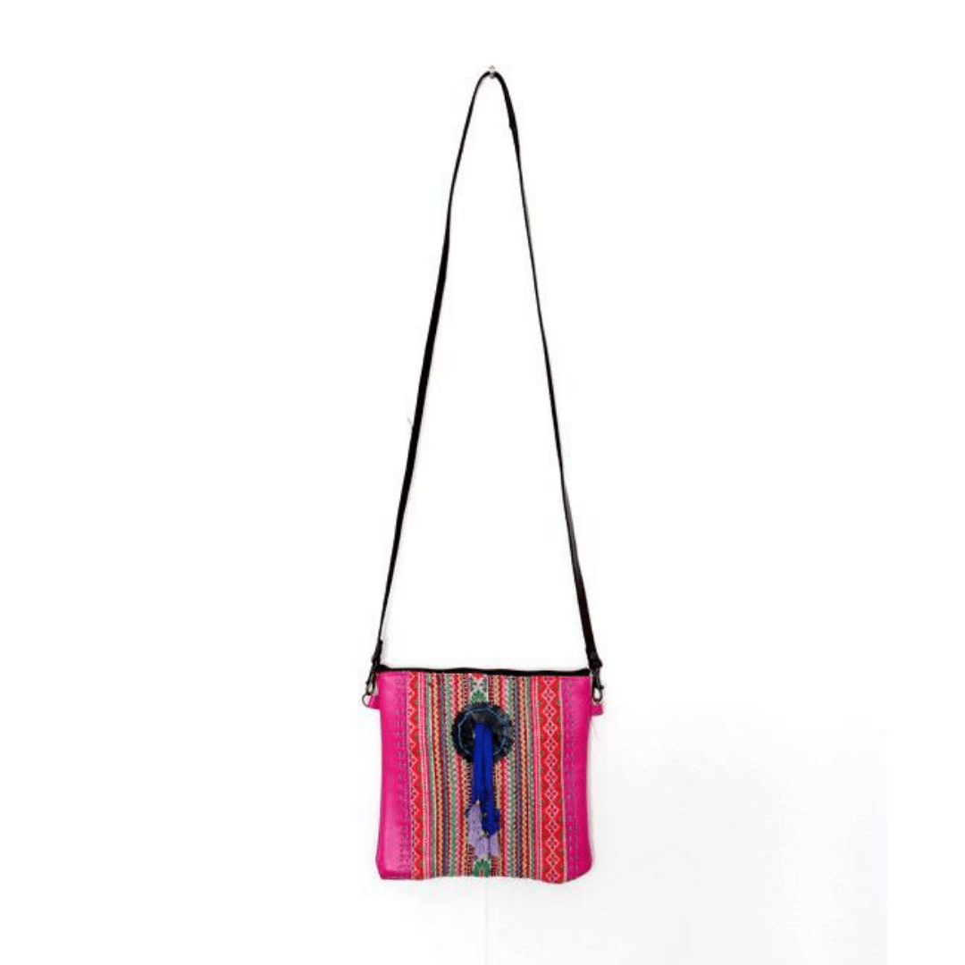 Hmong Fabric and Leather Crossbody Bag - Thailand Bags La Vie Bien Hmong Fabric and Leather Crossbody Bag - Thailand