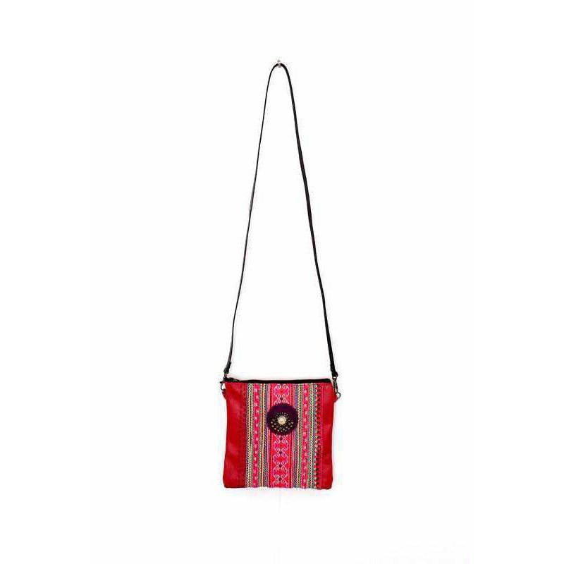 Hmong Fabric and Leather Crossbody Bag - Thailand Bags La Vie Bien Hmong Fabric and Leather Crossbody Bag - Thailand