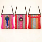 Hmong Fabric and Leather Crossbody Bag - Thailand Crossbody La Vie Bien Hmong Fabric and Leather Crossbody Bag - Thailand
