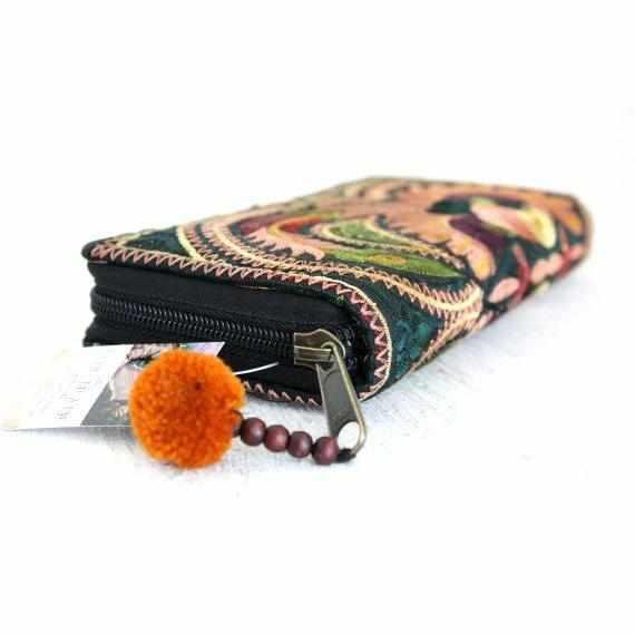 Hmong Flower Embroidered Multi - pocket Wallet - Thailand Wallets La Vie Bien Hmong Flower Embroidered Multi - pocket Wallet - Thailand