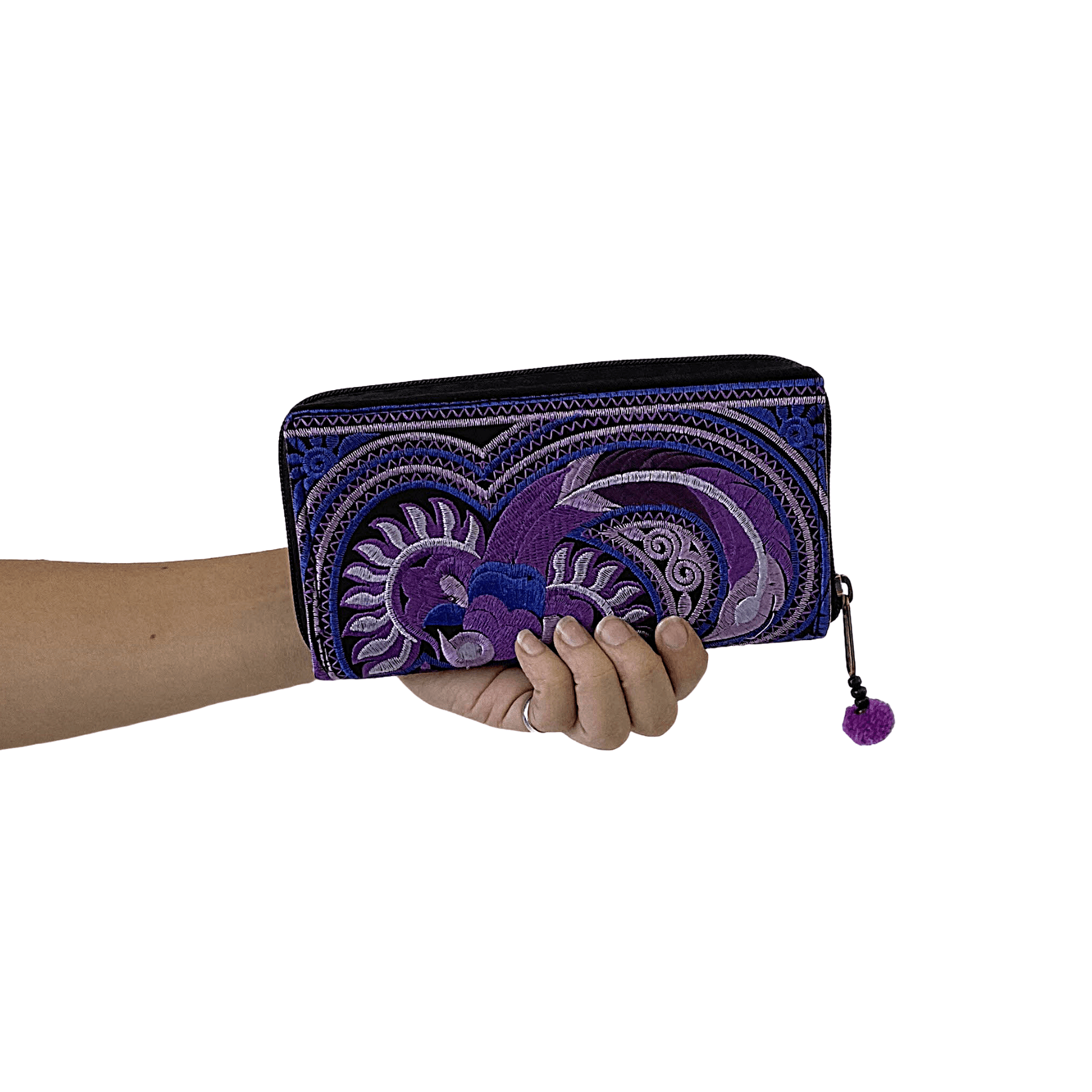 Hmong Flower Embroidered Multi - pocket Wallet - Thailand Wallets La Vie Bien Hmong Flower Embroidered Multi - pocket Wallet - Thailand