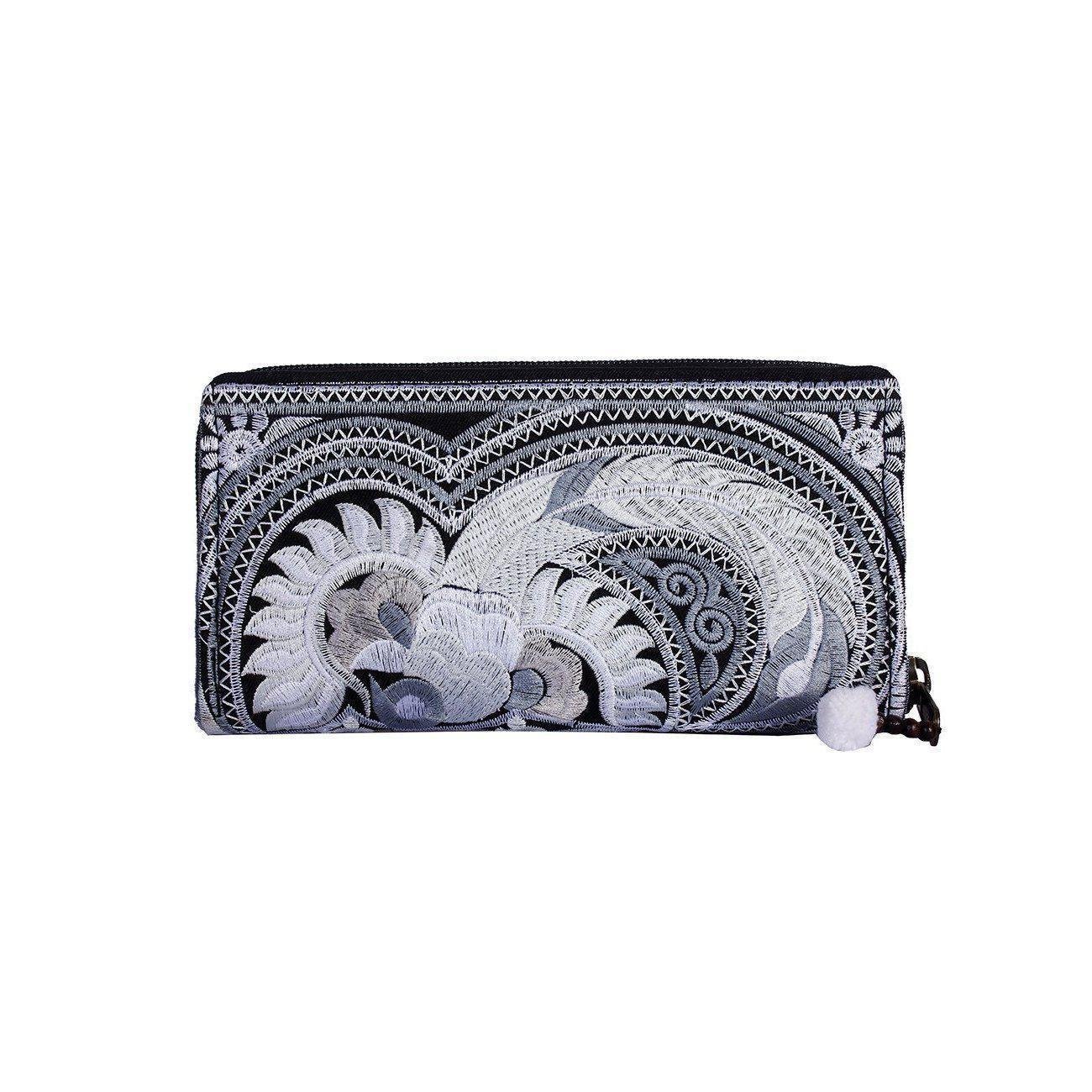 Hmong Flower Embroidered Multi - pocket Wallet - Thailand Wallets La Vie Bien Hmong Flower Embroidered Multi - pocket Wallet - Thailand