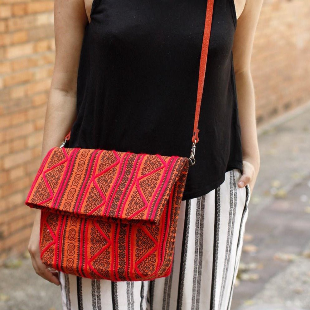 Hmong Fold Over Sling Yarn Crossbody Bag - Thailand Bags La Vie Bien Hmong Fold Over Sling Yarn Crossbody Bag - Thailand