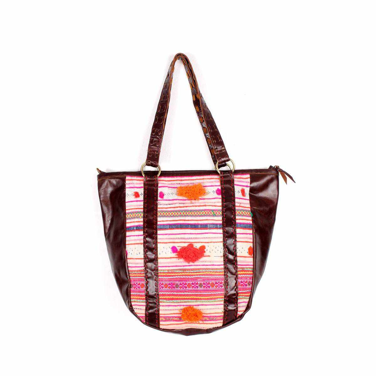 Hmong Heritage Embroidered Leather Purse - Thailand Bags La Vie Bien Hmong Heritage Embroidered Leather Purse - Thailand