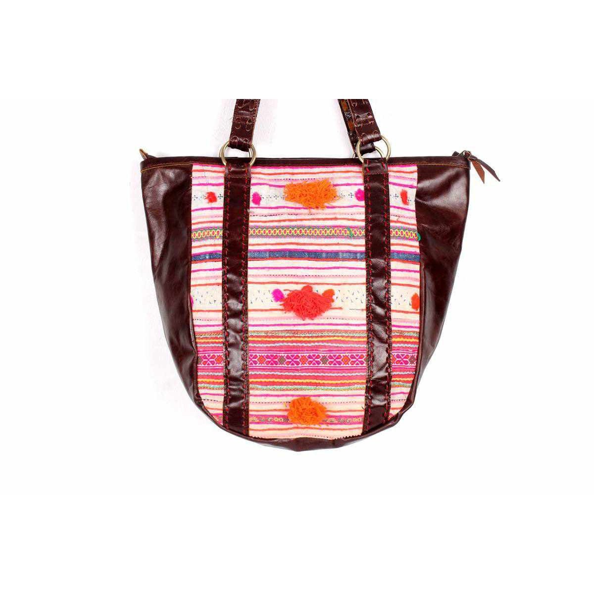 Hmong Heritage Embroidered Leather Purse - Thailand Bags La Vie Bien Hmong Heritage Embroidered Leather Purse - Thailand