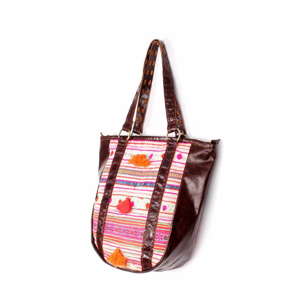 Hmong Heritage Embroidered Leather Purse - Thailand Bags La Vie Bien Hmong Heritage Embroidered Leather Purse - Thailand