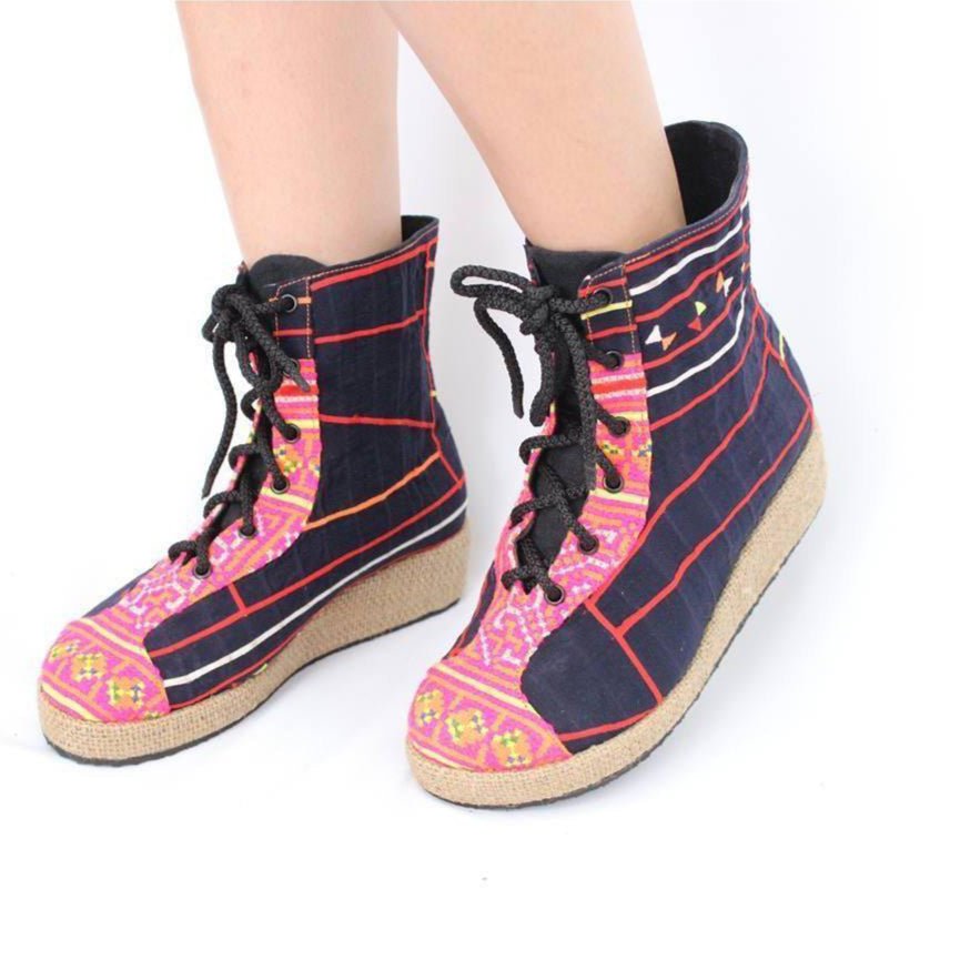 Hmong Upcycled Textile Booties - Thailand Apparel La Vie Bien Hmong Upcycled Textile Booties - Thailand