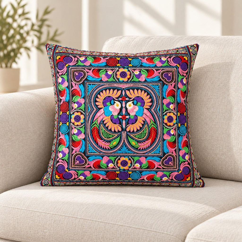 Hmong Bird Embroidered Pillow Cover - Thailand