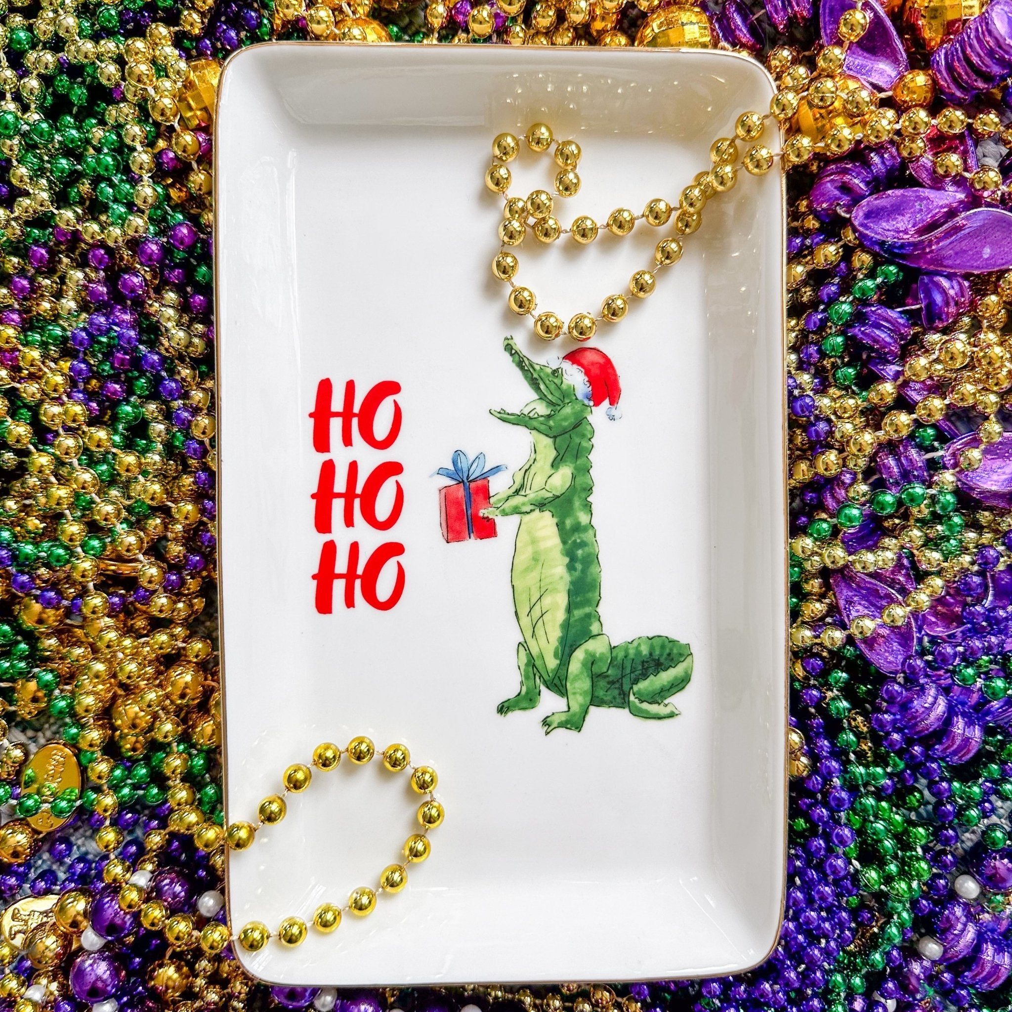 HO HO HO Alligator Gold - Trimmed Trinket Tray Coaster La Vie Bien HO HO HO Alligator Gold - Trimmed Trinket Tray