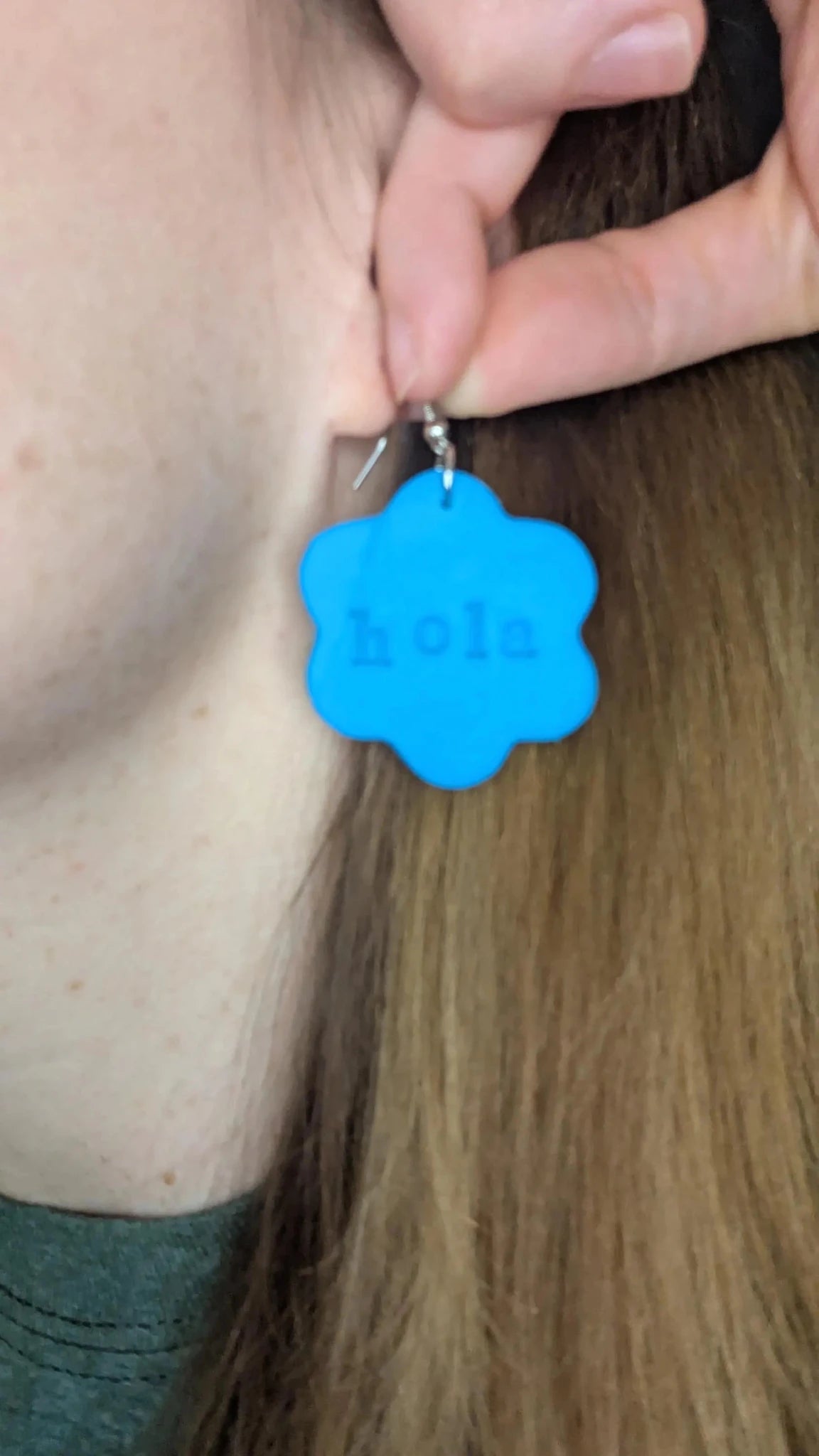 Hola Polymer Clay Earrings: Turquoise Flower, Bilingual Gift Earrings La Vie Bien Hola Polymer Clay Earrings: Turquoise Flower, Bilingual Gift