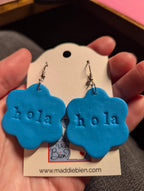 Hola Polymer Clay Earrings: Turquoise Flower, Bilingual Gift Earrings La Vie Bien Hola Polymer Clay Earrings: Turquoise Flower, Bilingual Gift