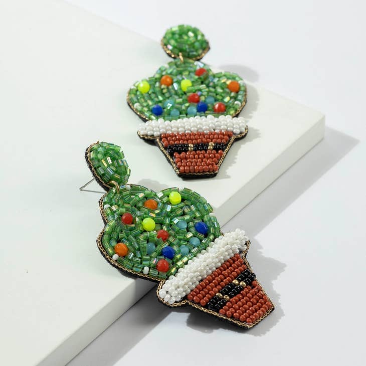 Holiday Potted Cactus Seed Bead Earrings Earrings La Vie Bien Holiday Potted Cactus Seed Bead Earrings