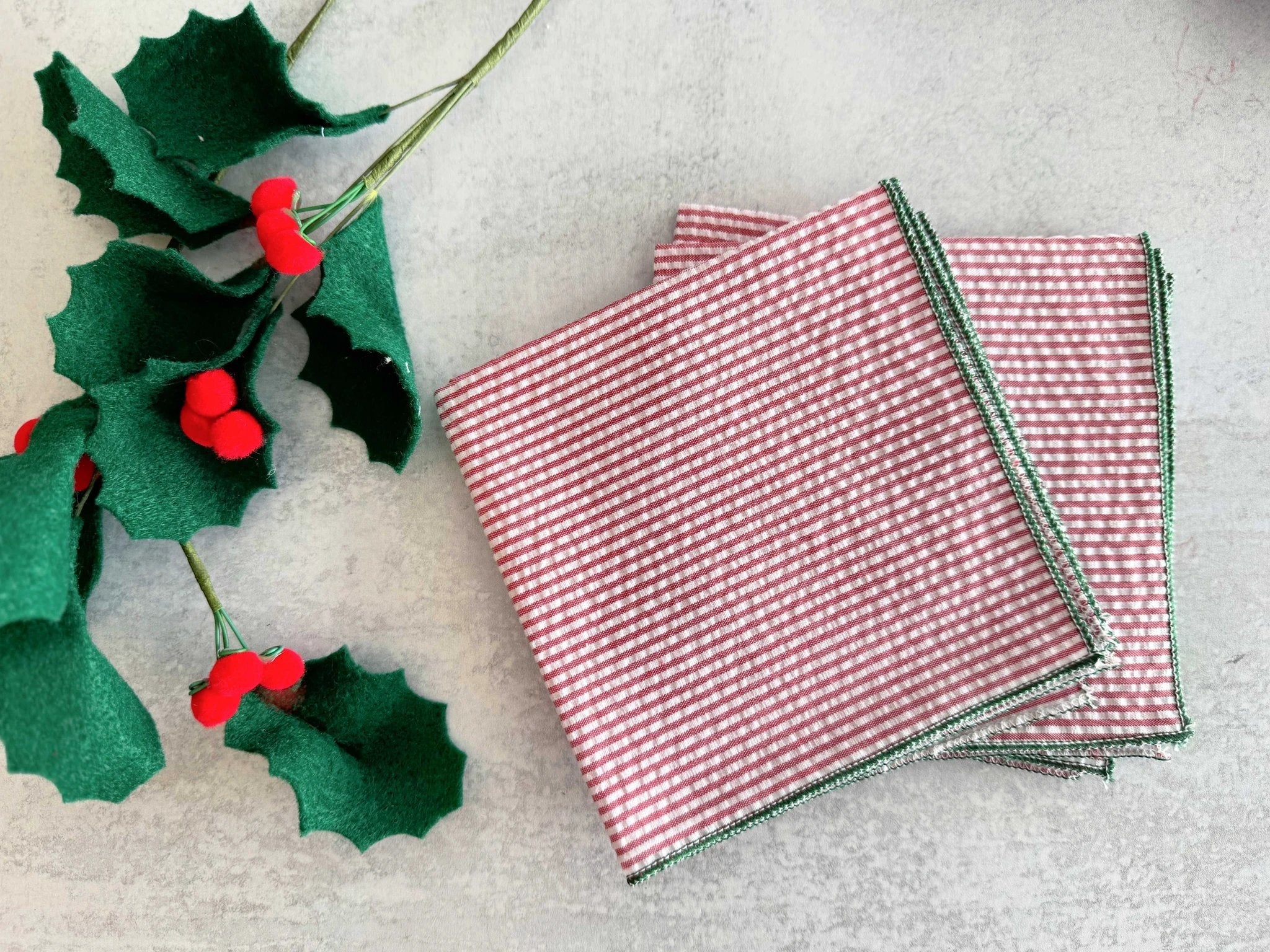 Holiday Seersucker Red and Green, set of four by Dot and Army