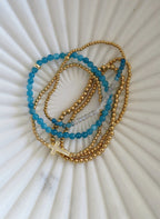 Holy Cross Blue Beaded Bracelet Stack - Set of 5 Waterproof Non - Tarnish