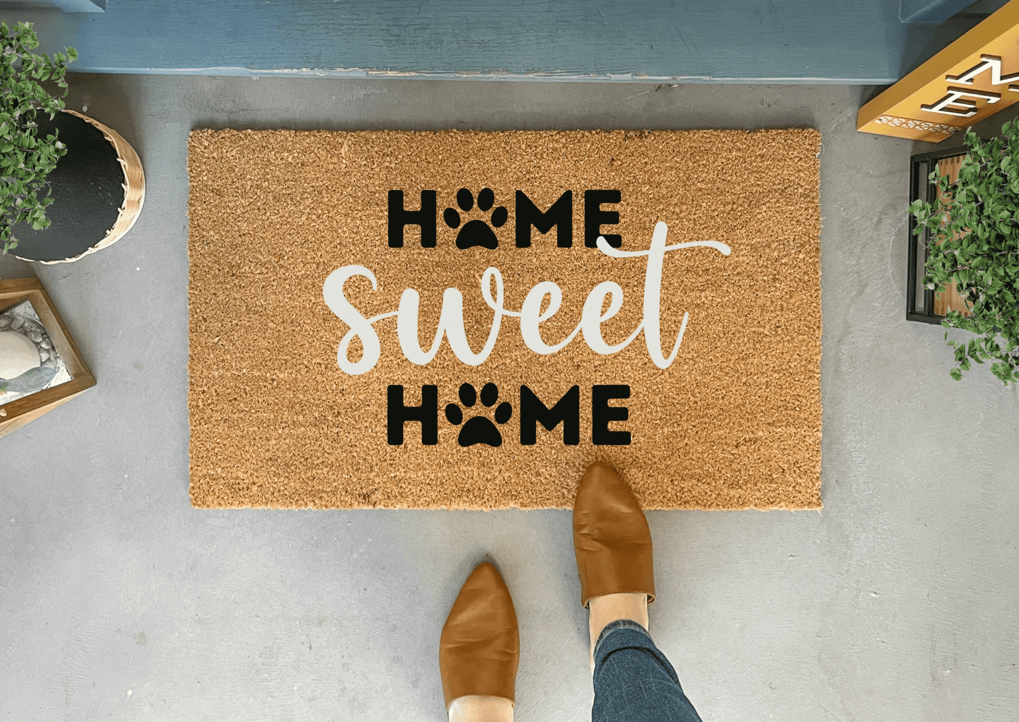 Home Sweet Home Doormat with dog paws by Nickel Designs Custom Doormats