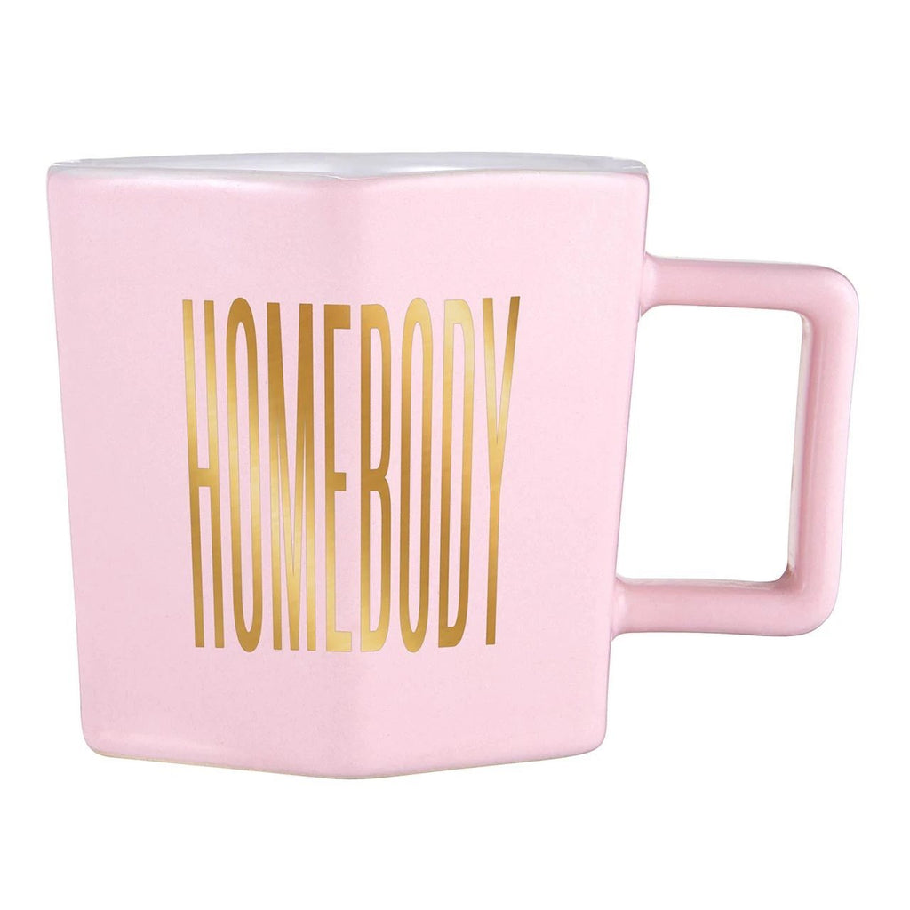 Homebody Hexagon Mug and Saucer Set in Pink with Gold Dot Pattern by The Bullish Store