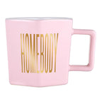 Homebody Hexagon Mug and Saucer Set in Pink with Gold Dot Pattern by The Bullish Store