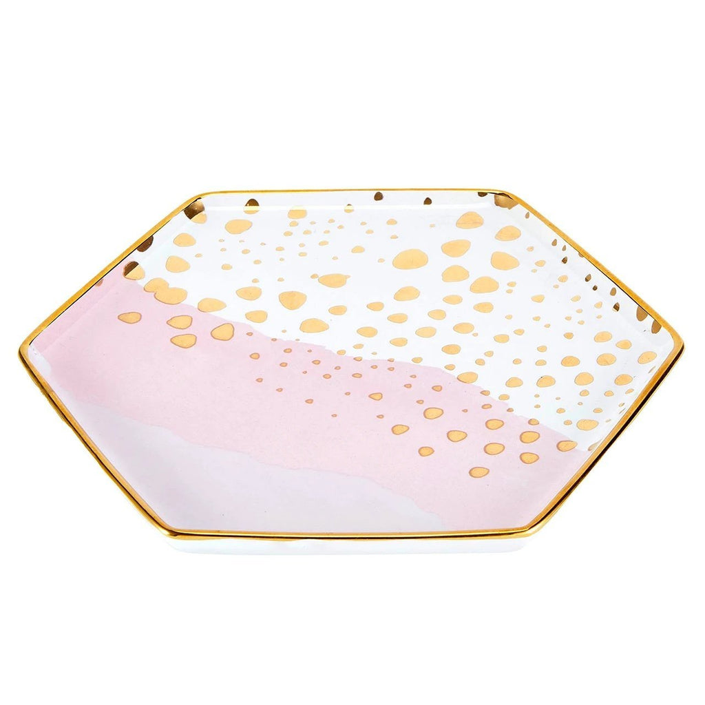 Homebody Hexagon Mug and Saucer Set in Pink with Gold Dot Pattern by The Bullish Store