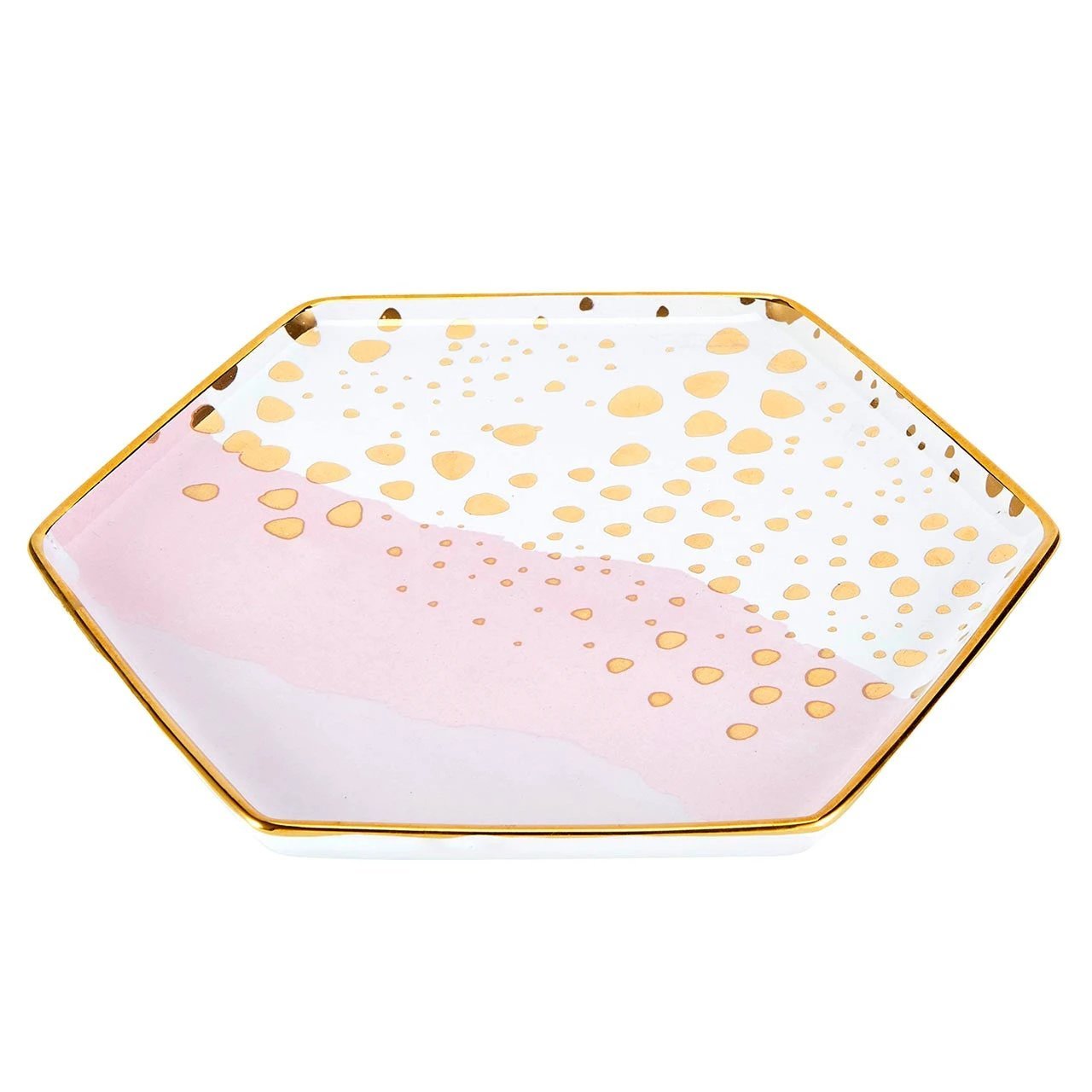 Homebody Hexagon Mug and Saucer Set in Pink with Gold Dot Pattern by The Bullish Store