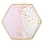 Homebody Hexagon Mug and Saucer Set in Pink with Gold Dot Pattern by The Bullish Store