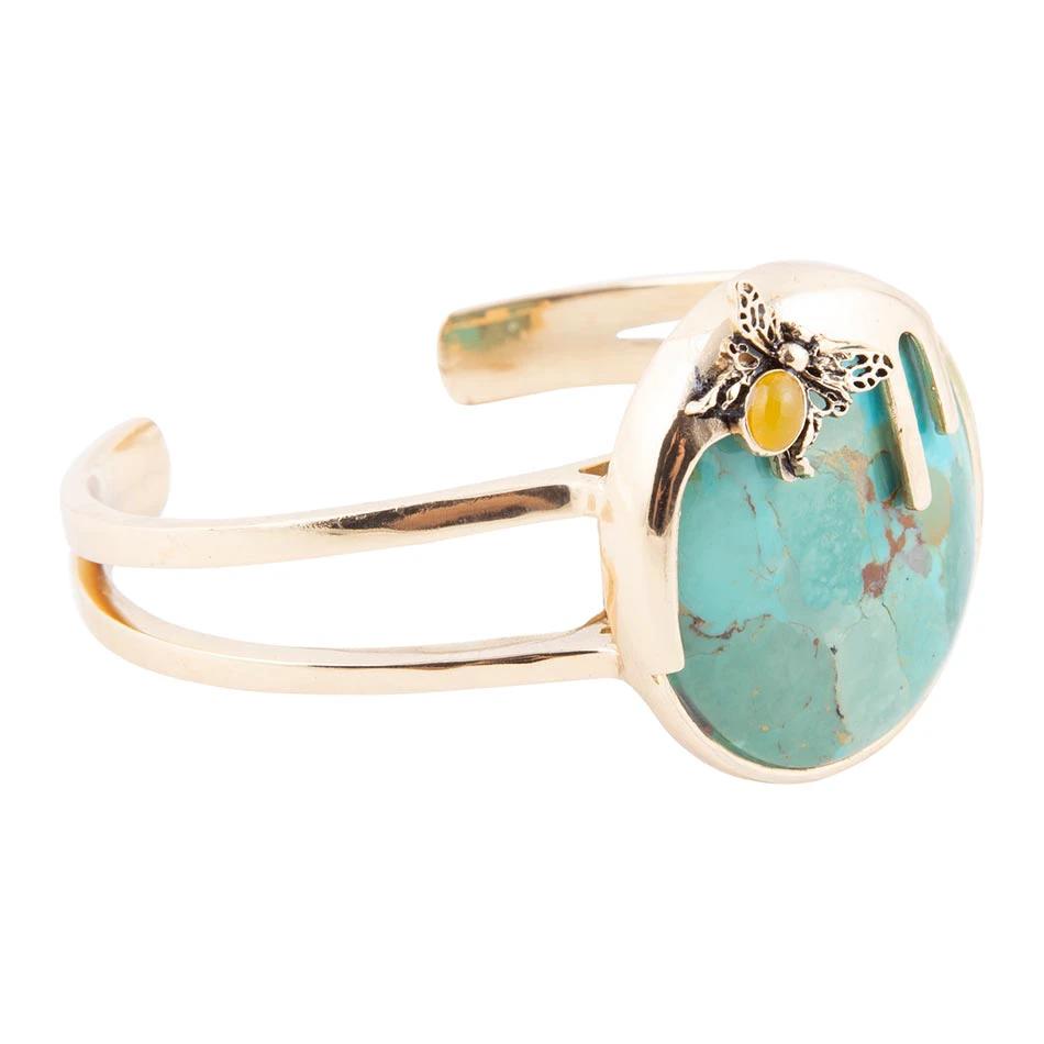 Honey Bee Blue Turquoise Golden Cuff Bracelet by Barse Jewelry