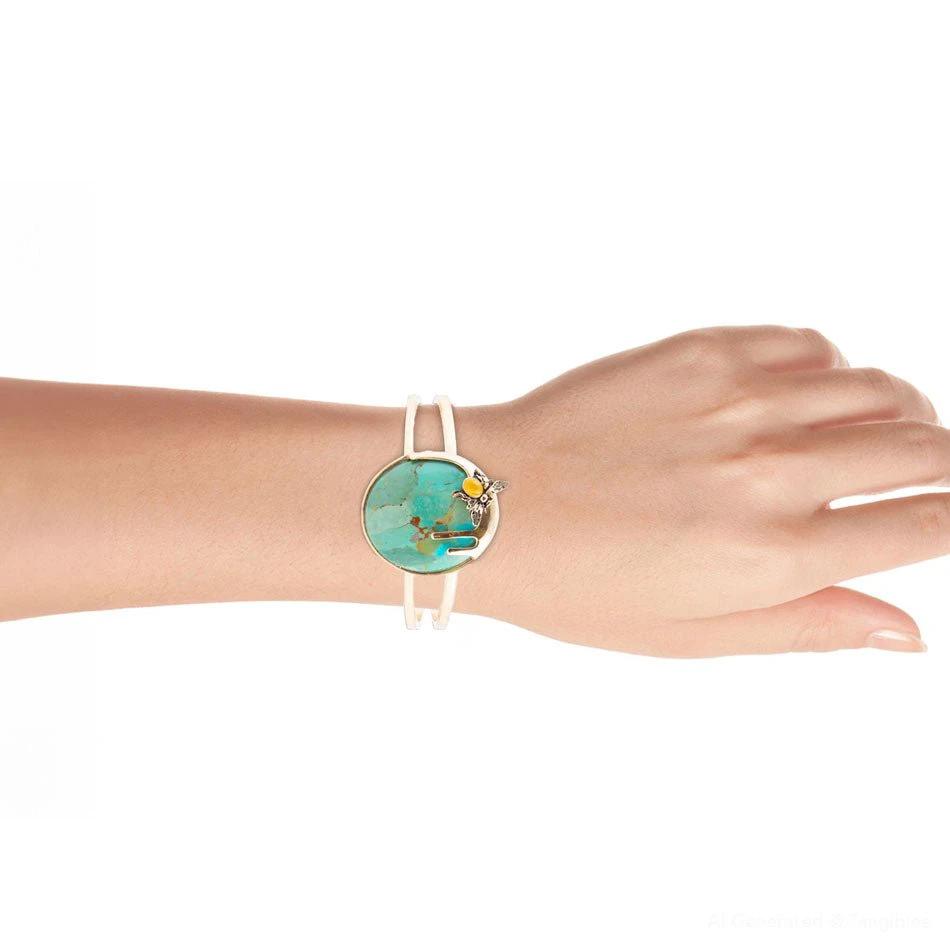 Honey Bee Blue Turquoise Golden Cuff Bracelet by Barse Jewelry