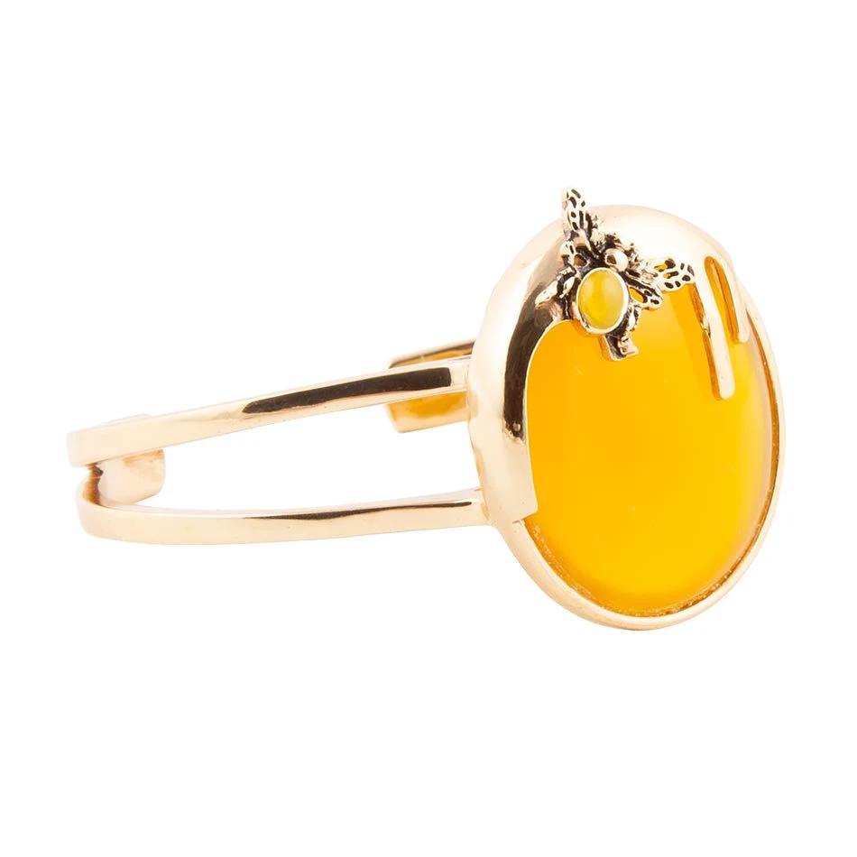 Honey Bee Yellow Agate Golden Cuff Bracelet by Barse Jewelry