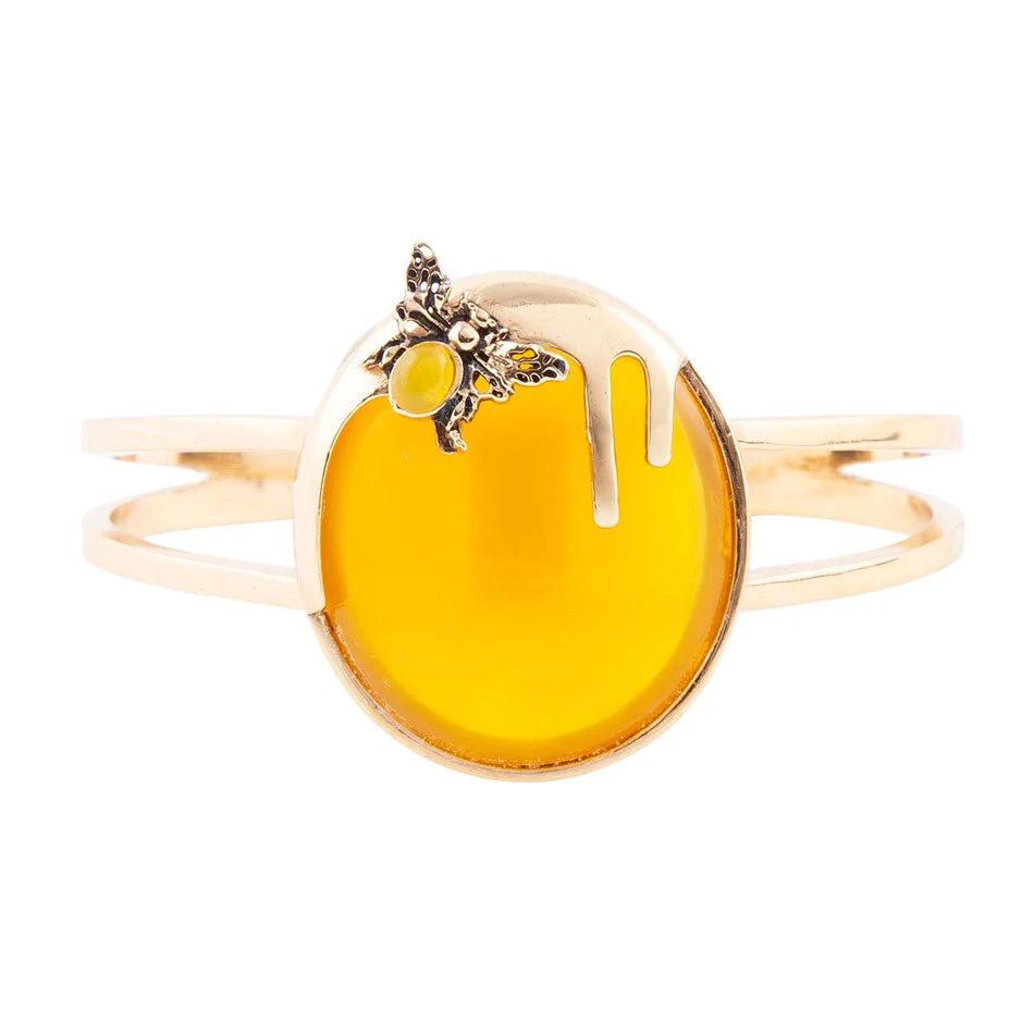 Honey Bee Yellow Agate Golden Cuff Bracelet by Barse Jewelry