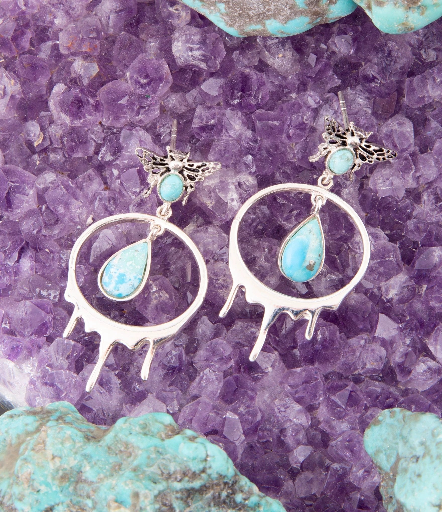 Honey Blue Turquoise Sterling Silver Drop Earrings by Barse Jewelry