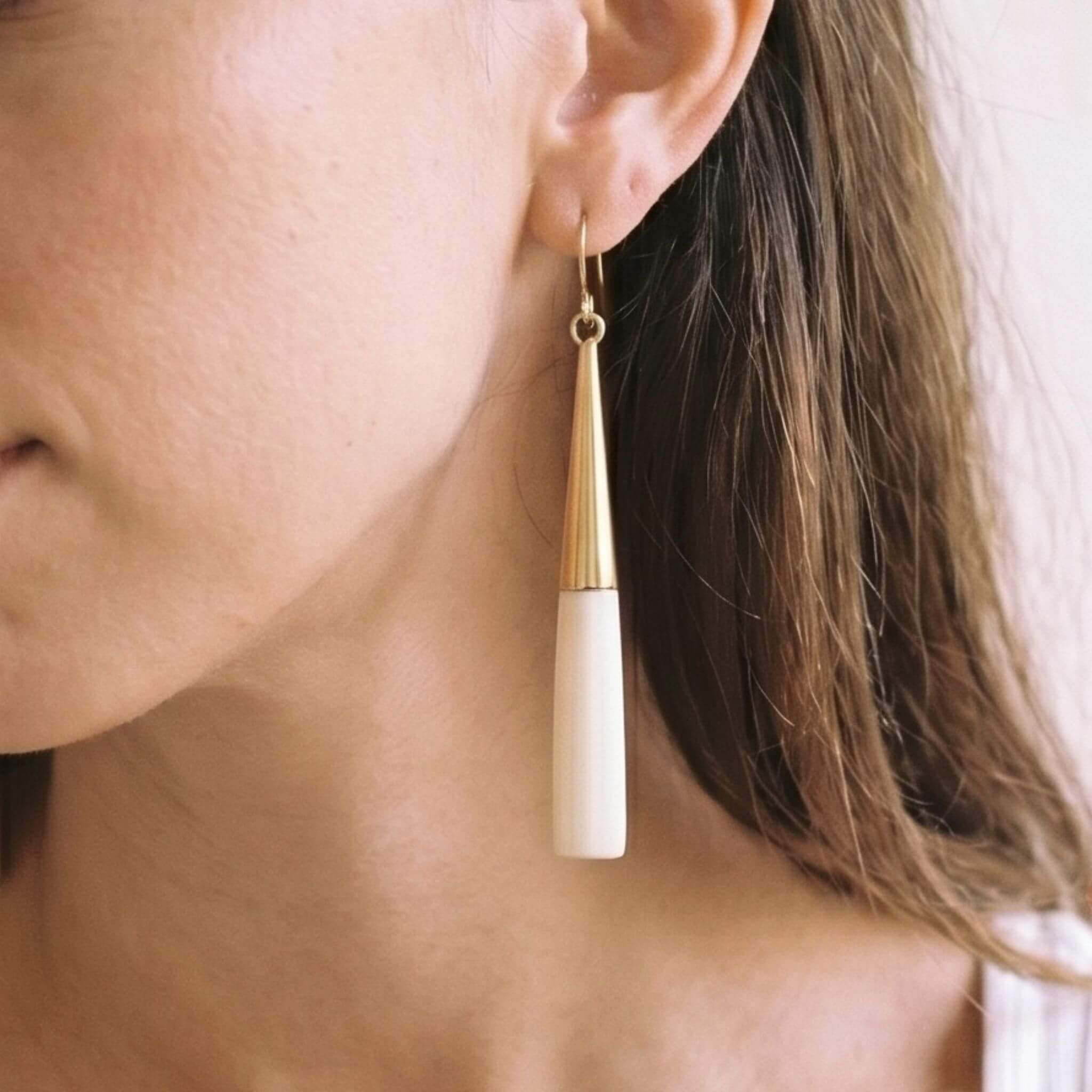 Horn and Recycled Brass Drop Hook Earrings - Lulu Earrings La Vie Bien Horn and Recycled Brass Drop Hook Earrings - Lulu