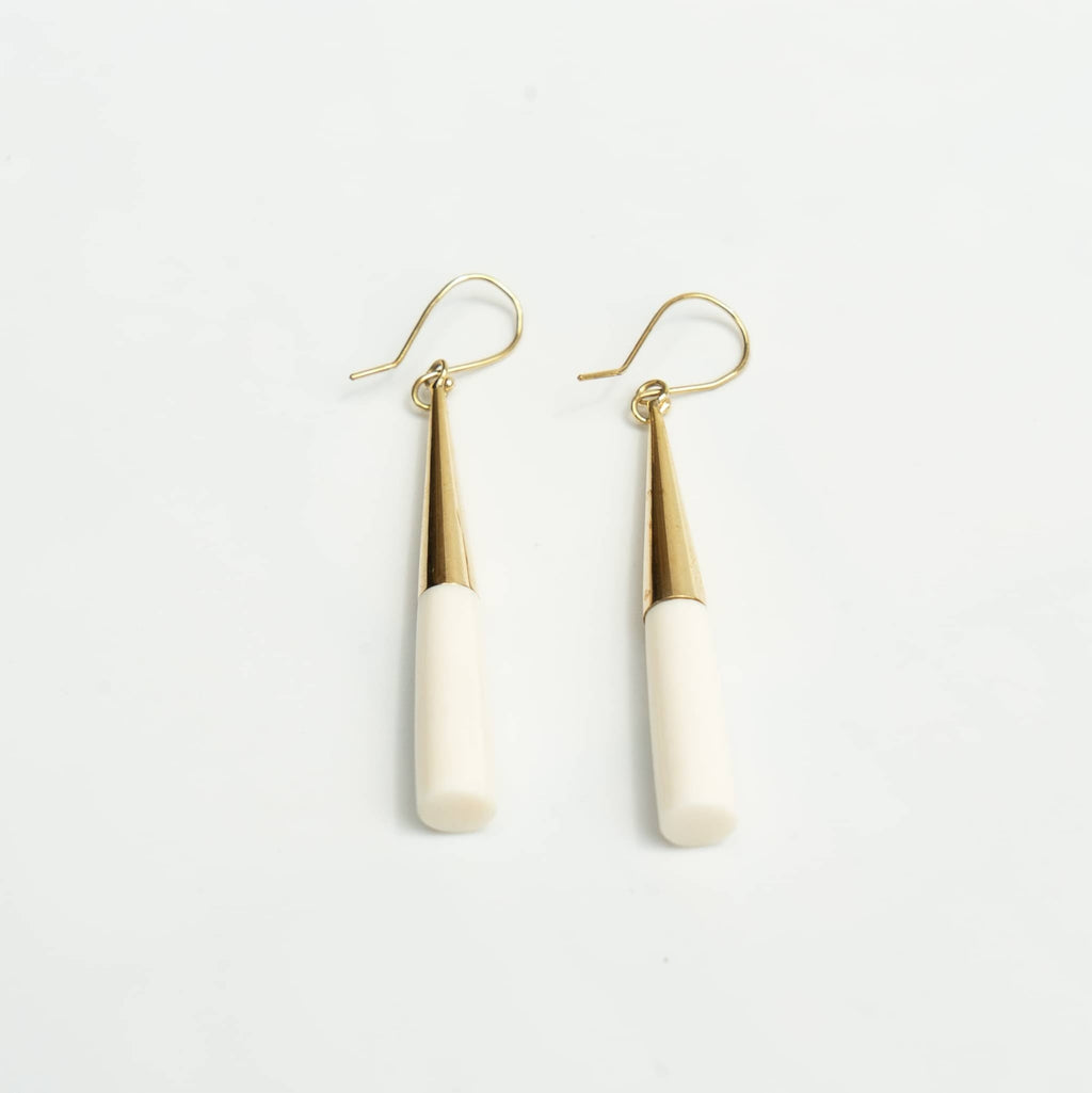 Horn and Recycled Brass Drop Hook Earrings - Lulu Earrings La Vie Bien Horn and Recycled Brass Drop Hook Earrings - Lulu