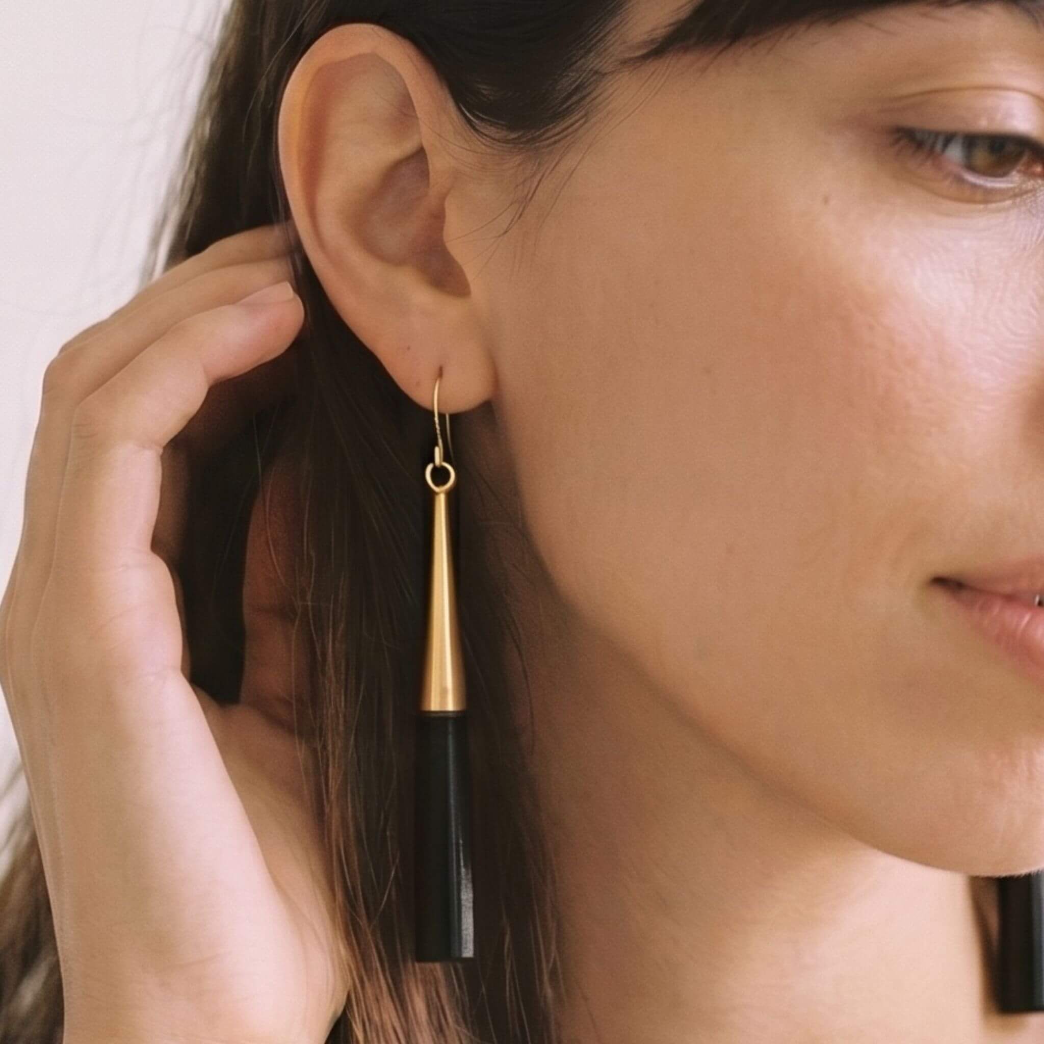 Horn and Recycled Brass Drop Hook Earrings - Lulu Earrings La Vie Bien Horn and Recycled Brass Drop Hook Earrings - Lulu