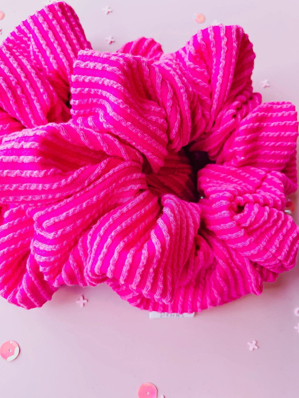 Hot Pink Ribbed Oversized Scrunchie by Evie Pearl Handmade
